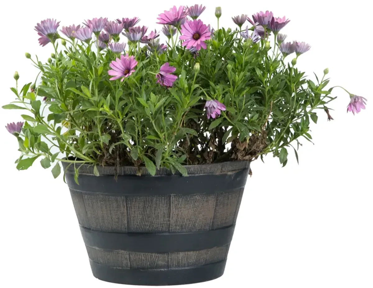 Rustic Wood - Look Plastic Half Barrel Flower Pot, Pack of 4