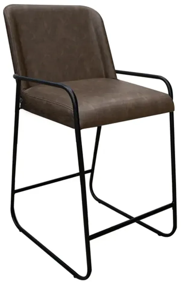 Suze Counter Height Chair, Black Iron, Hickory Brown Performance Fabric - Benzara