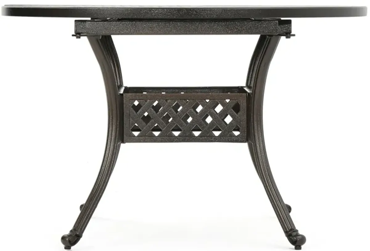 Roch Outdoor Dining Table, 46-61 Inch Expandable, Metal Hammered Bronze - Benzara
