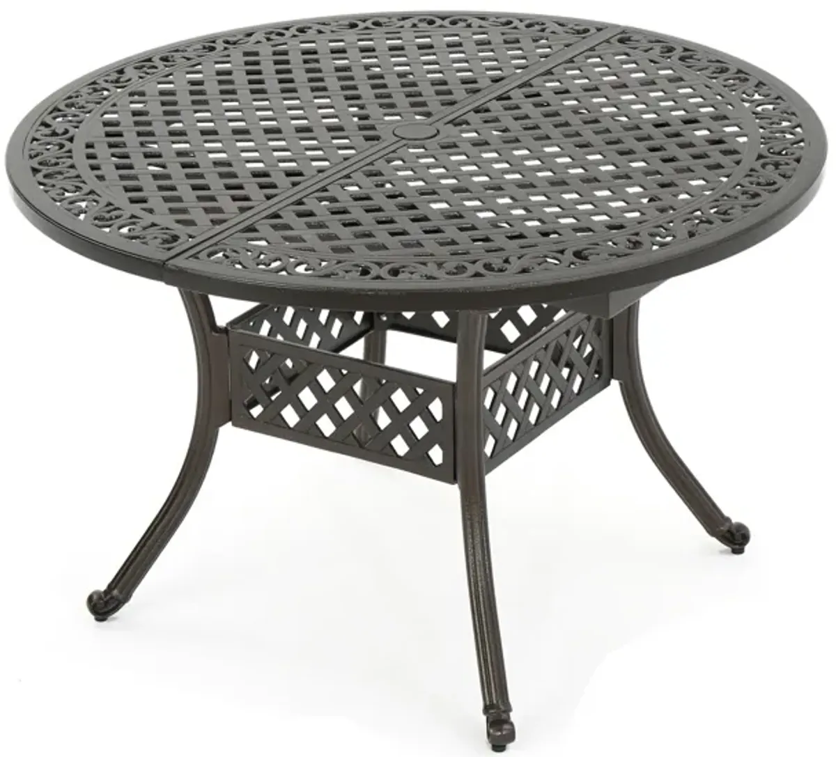Roch Outdoor Dining Table, 46-61 Inch Expandable, Metal Hammered Bronze - Benzara