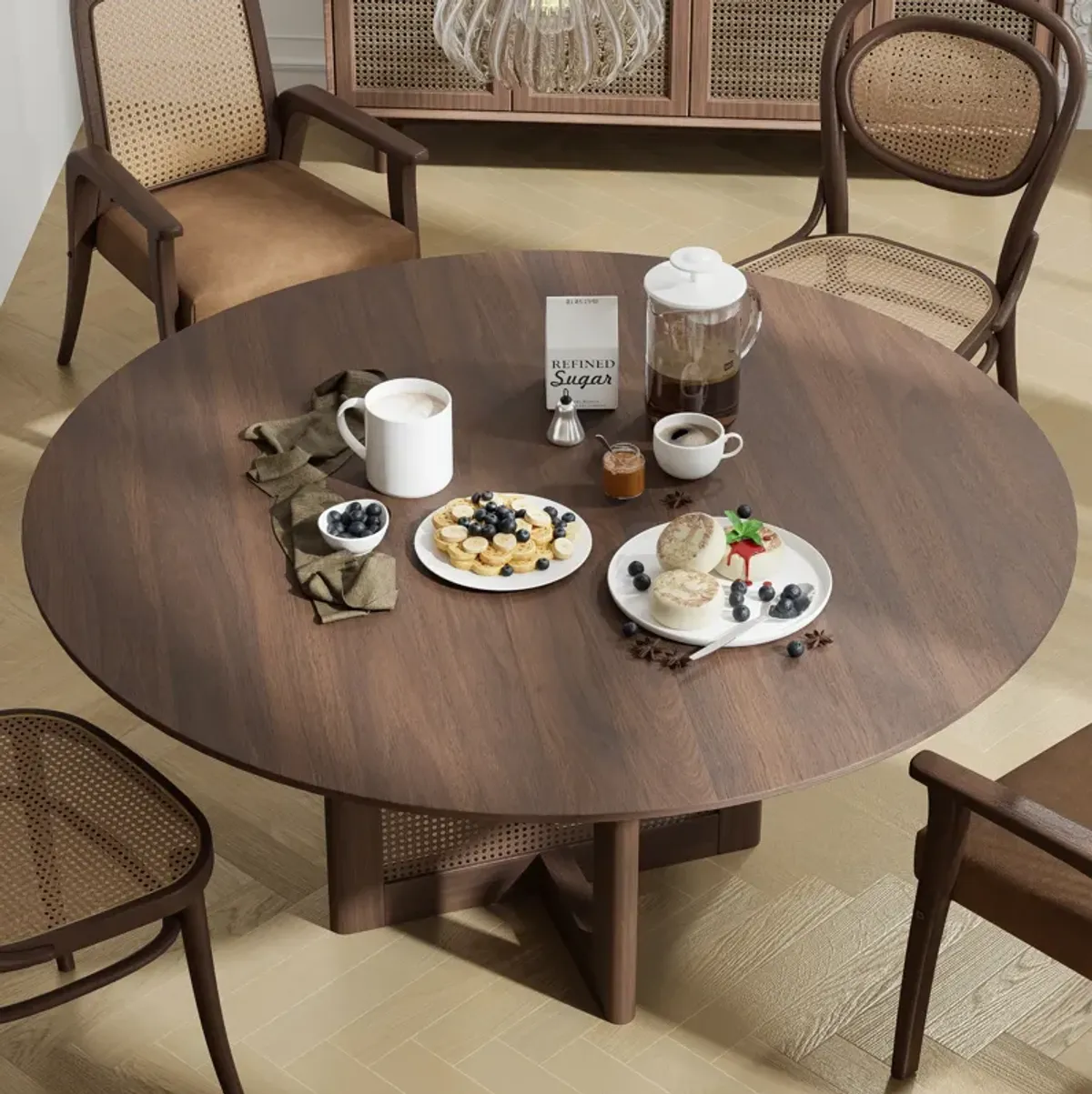 60 Cinna Modern Black Oak Wood Round Dining Table （Seats 8）