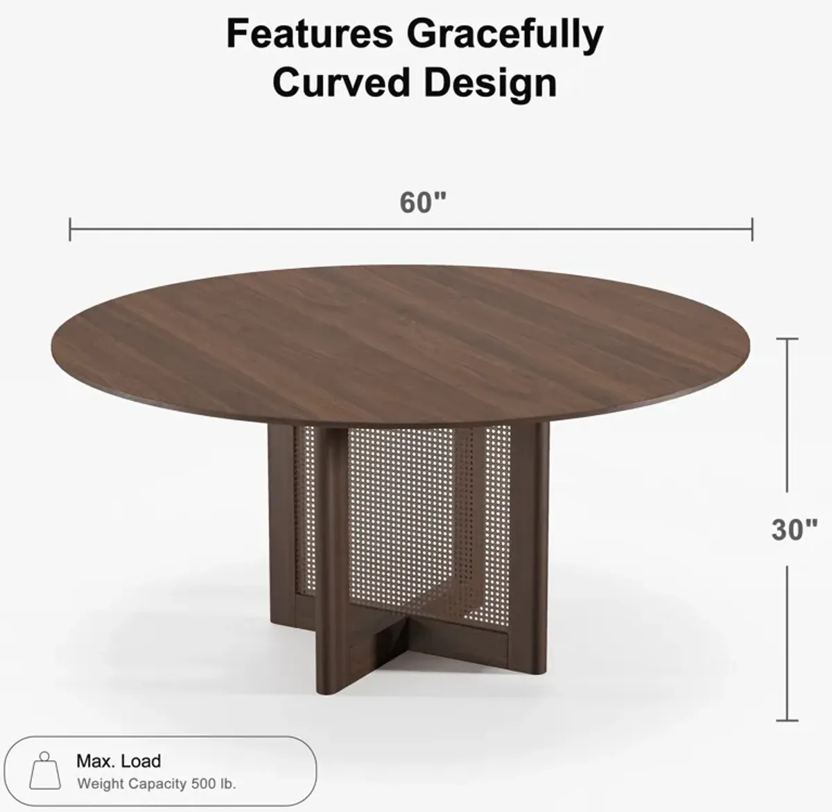 60 Cinna Modern Black Oak Wood Round Dining Table （Seats 8）