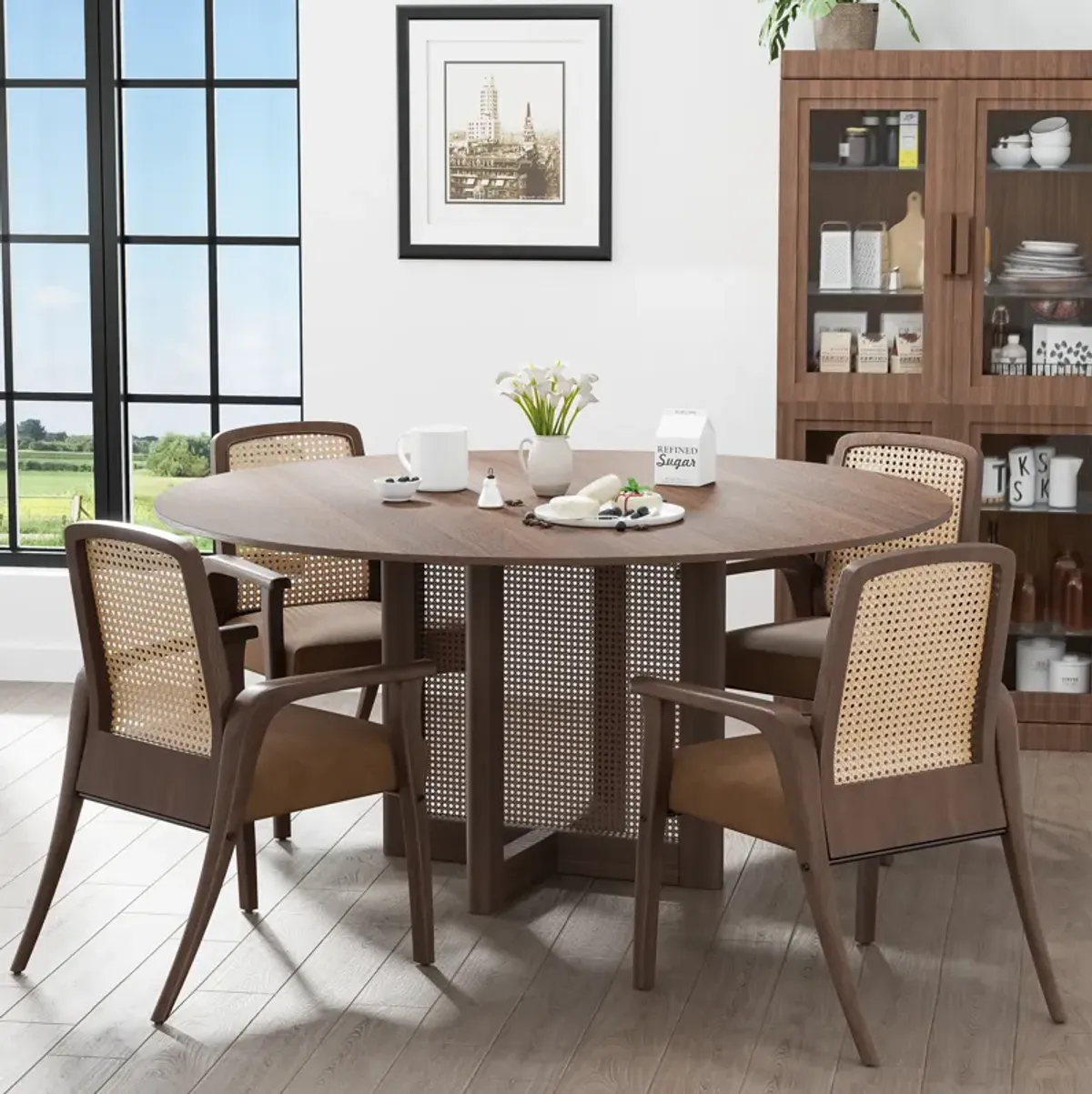 60 Cinna Modern Black Oak Wood Round Dining Table （Seats 8）