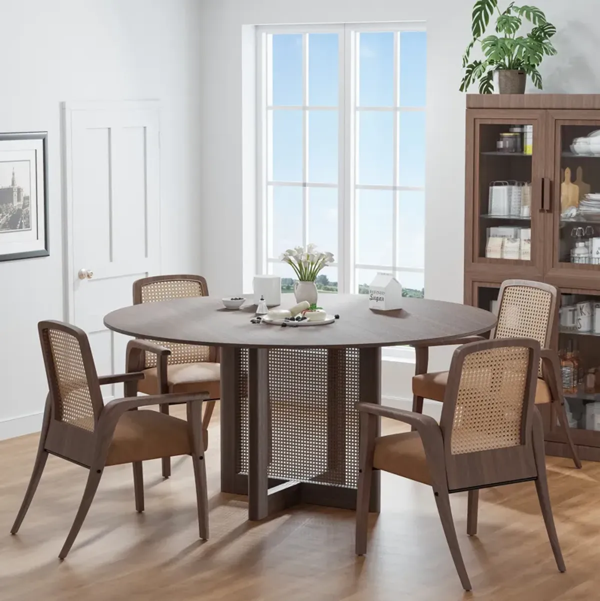 60 Cinna Modern Black Oak Wood Round Dining Table （Seats 8）