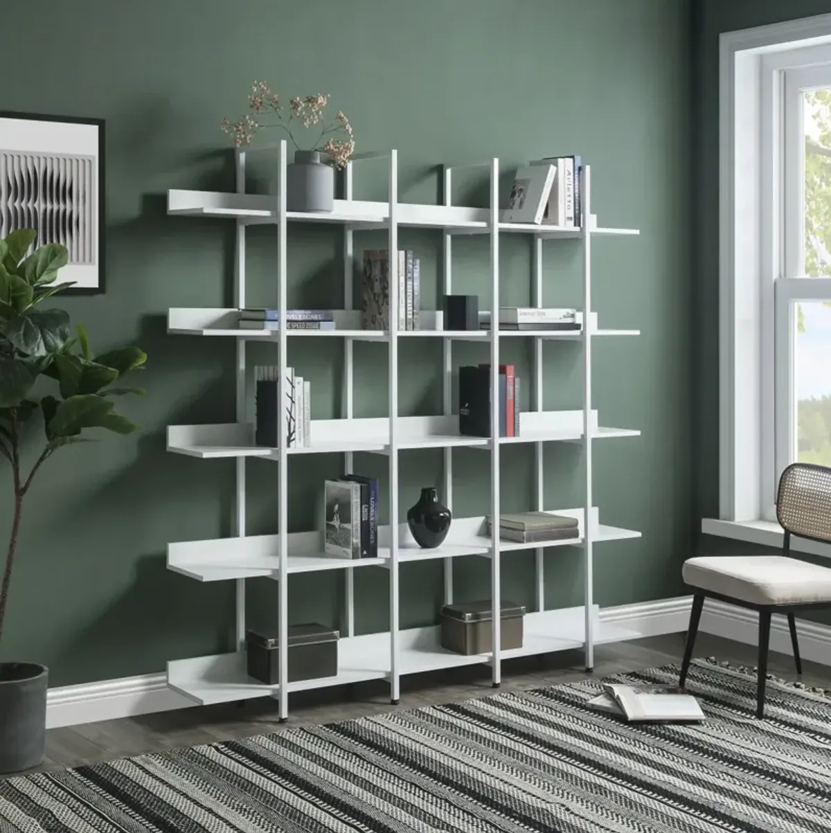 5 Tier Bookcase Home Office Open Bookshelf, Vintage Industrial Style Shelf with Metal Frame, MDF Board