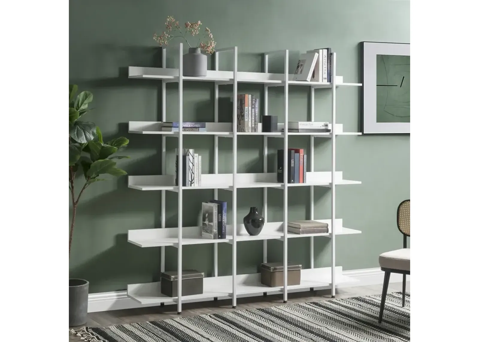 5 Tier Bookcase Home Office Open Bookshelf, Vintage Industrial Style Shelf with Metal Frame, MDF Board