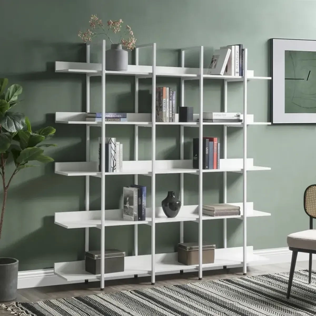 5 Tier Bookcase Home Office Open Bookshelf, Vintage Industrial Style Shelf with Metal Frame, MDF Board