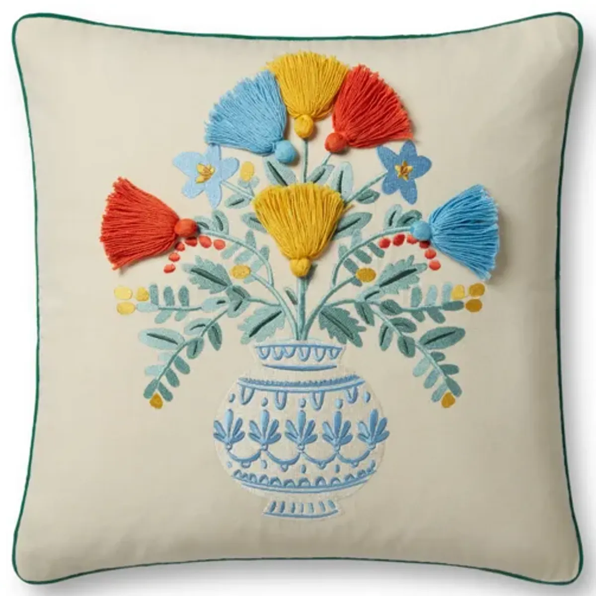 PRP0052 Ivory 18''x18'' Down Pillow by Rifle Paper Co. × Loloi