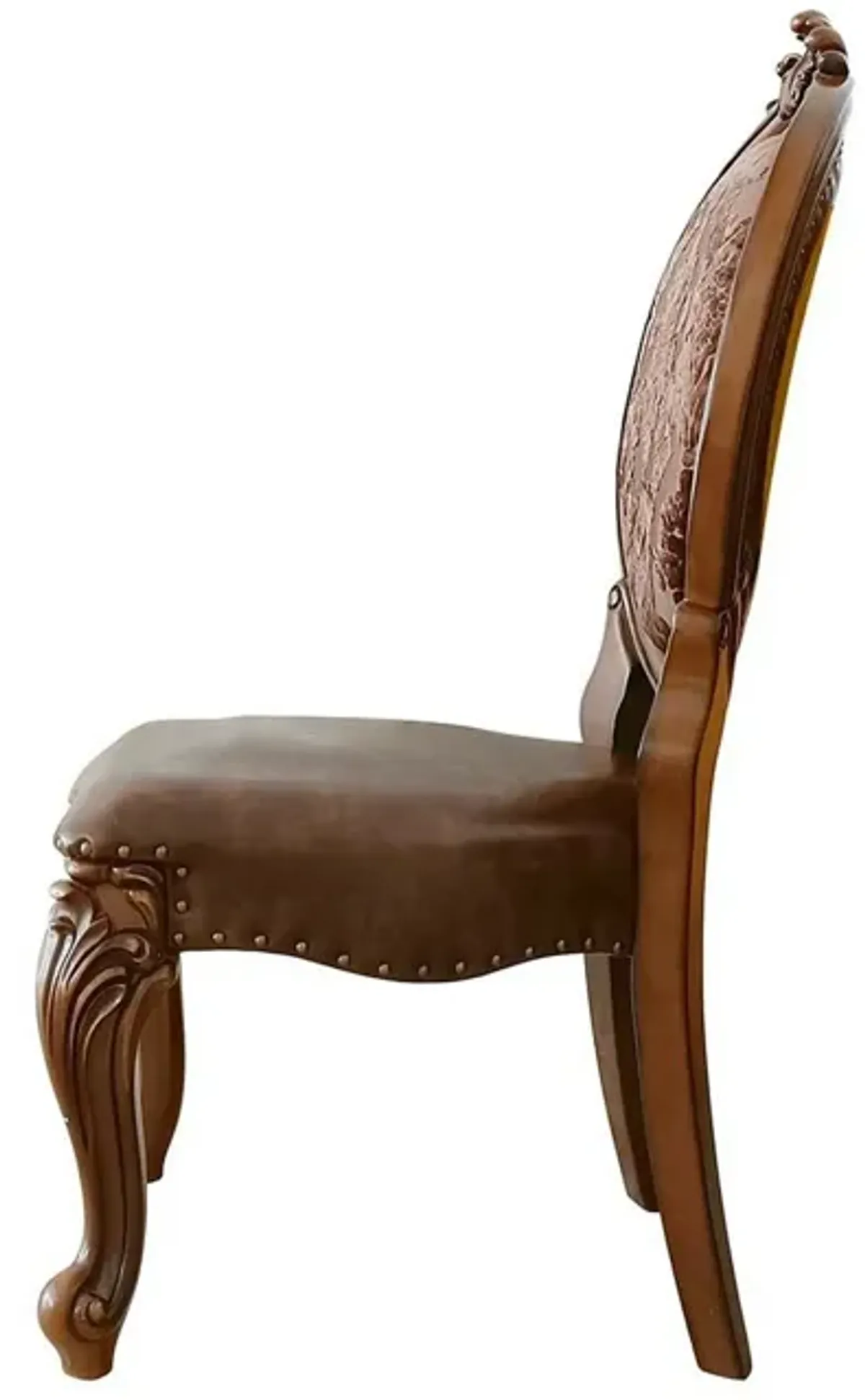 Kai 25 Inch Set of 2 Dining Chair, Scrolled Legs Tufted Faux Leather, Brown-Benzara