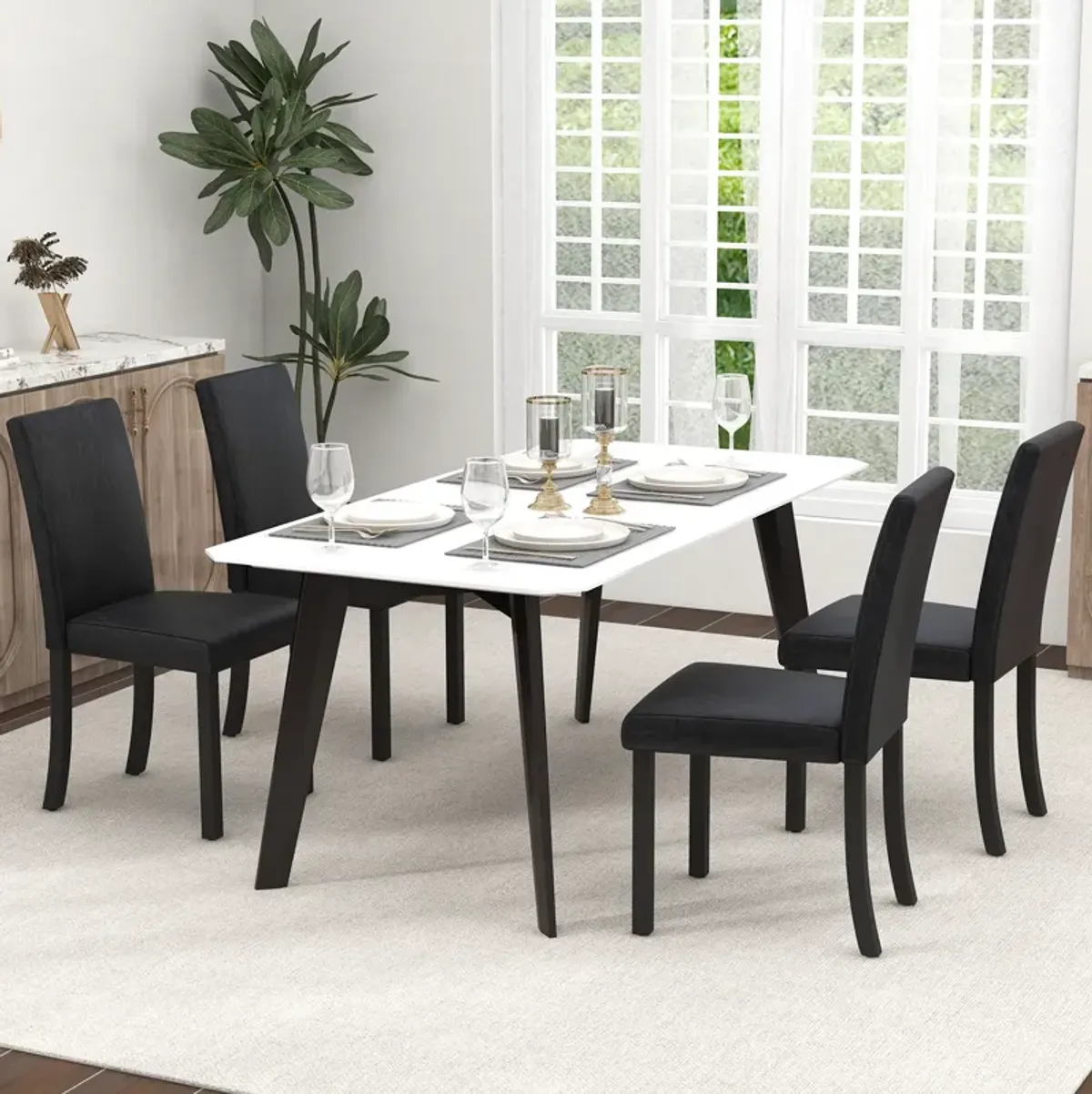 Dining Chair Set of 4 Upholstered Kitchen Dinette Chairs with Wood Frame