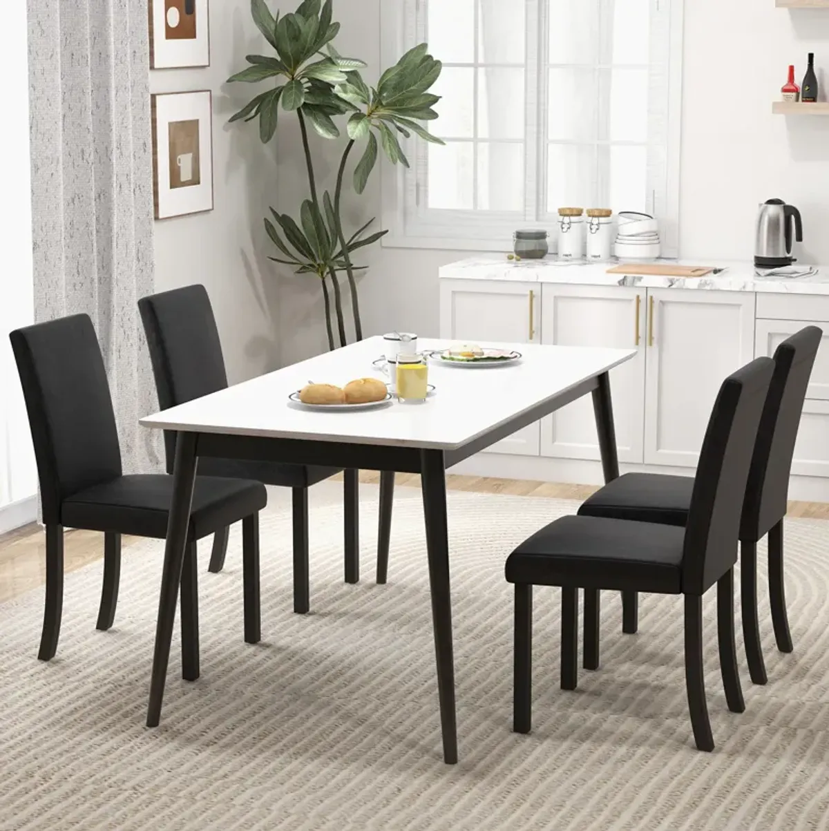 Dining Chair Set of 4 Upholstered Kitchen Dinette Chairs with Wood Frame