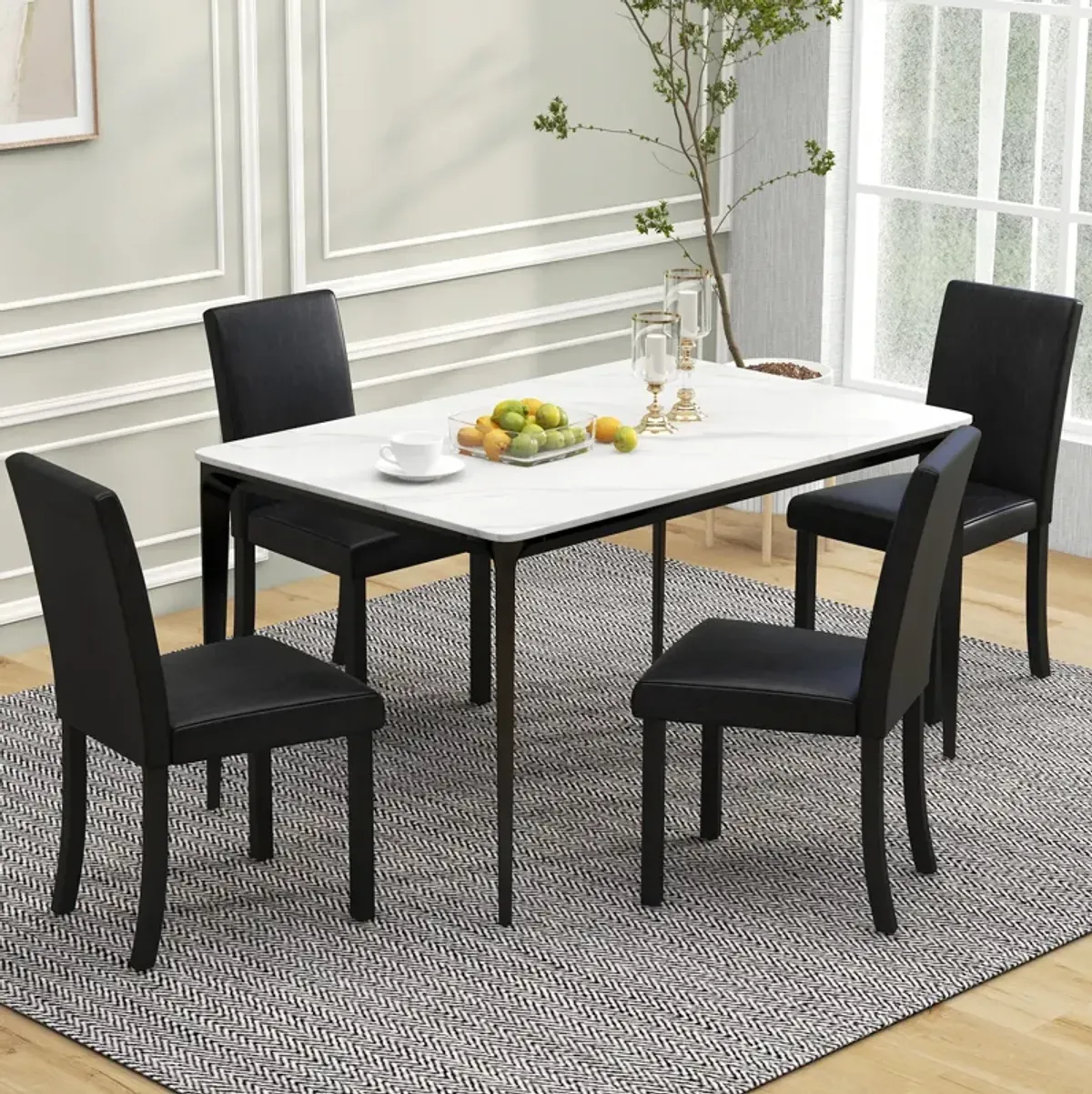 Dining Chair Set of 4 Upholstered Kitchen Dinette Chairs with Wood Frame