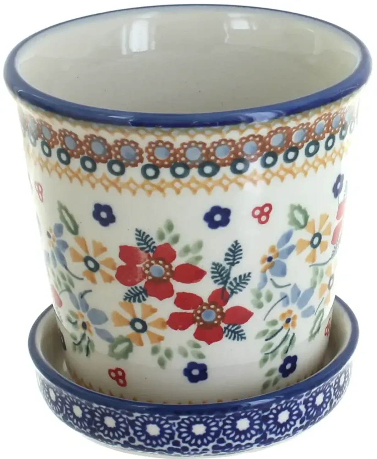 Blue Rose Polish Pottery Sage Floral Flower Pot