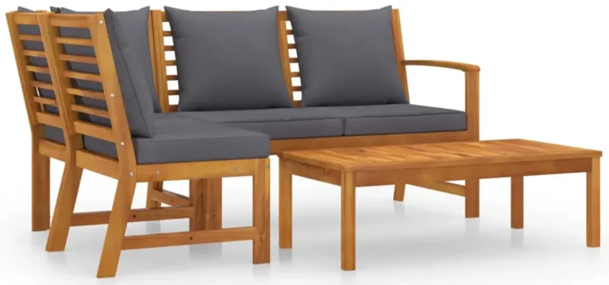 vidaXL 4 Piece Garden Lounge Set with Cushion Solid Acacia Wood