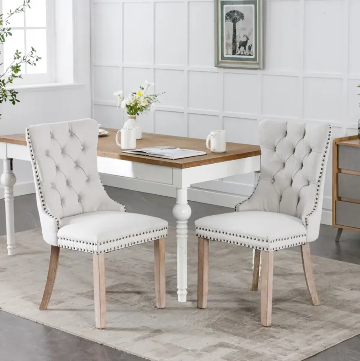 Contemporary Flax Upholstered Dining Chair Set