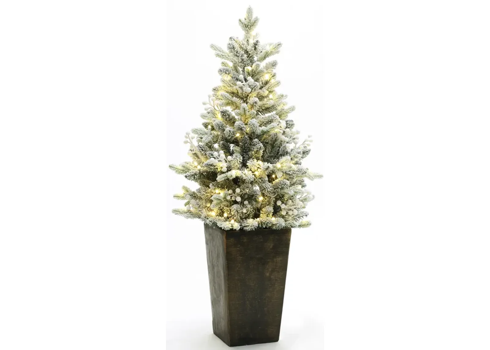 LuxenHome 4Ft Pre-Lit Flocked Artificial Tree in Tall Pot