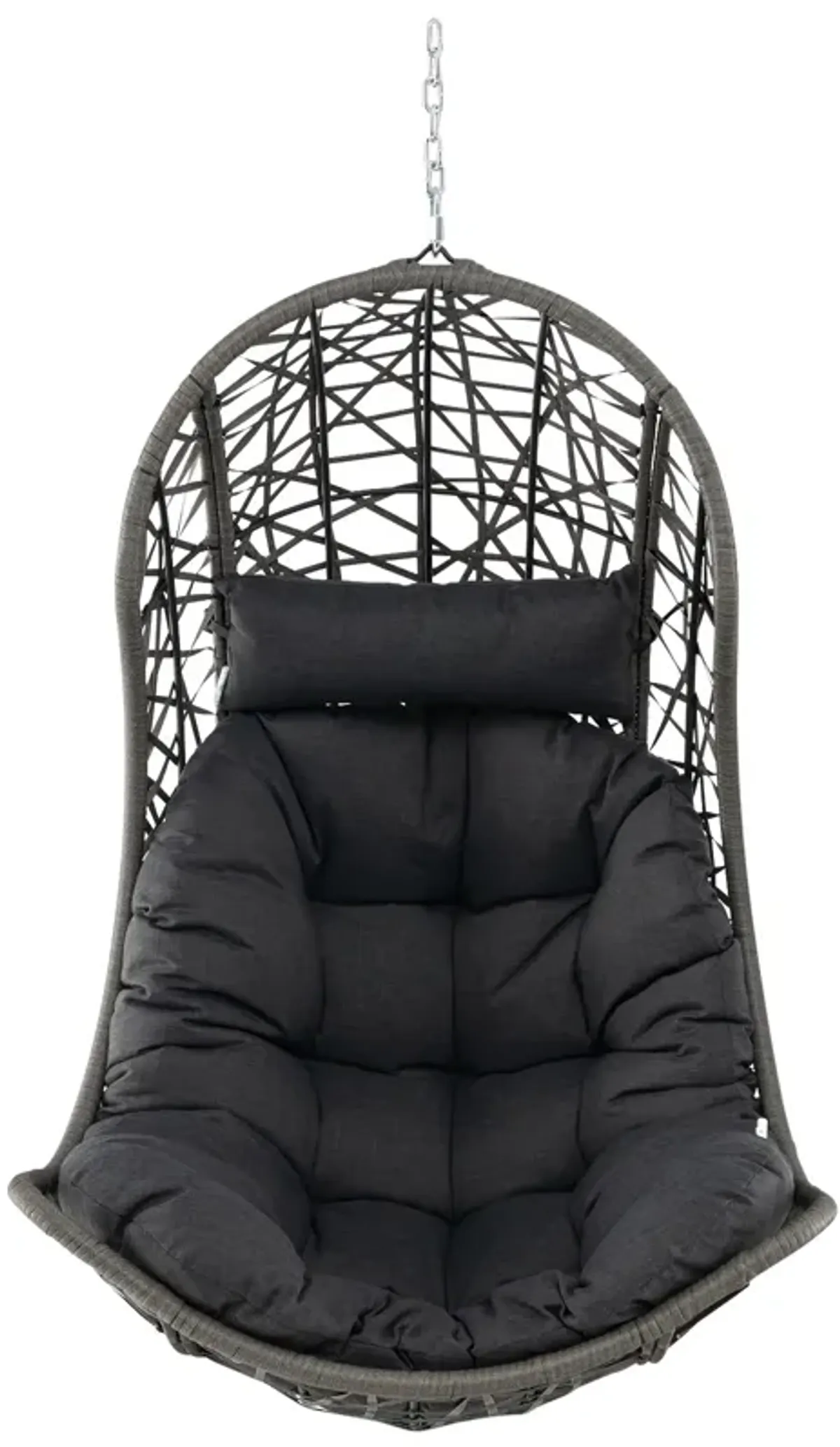 Hanging Egg Chair PE Rattan Swing Hammock Chair with Soft Pillow and Cushion-Gray