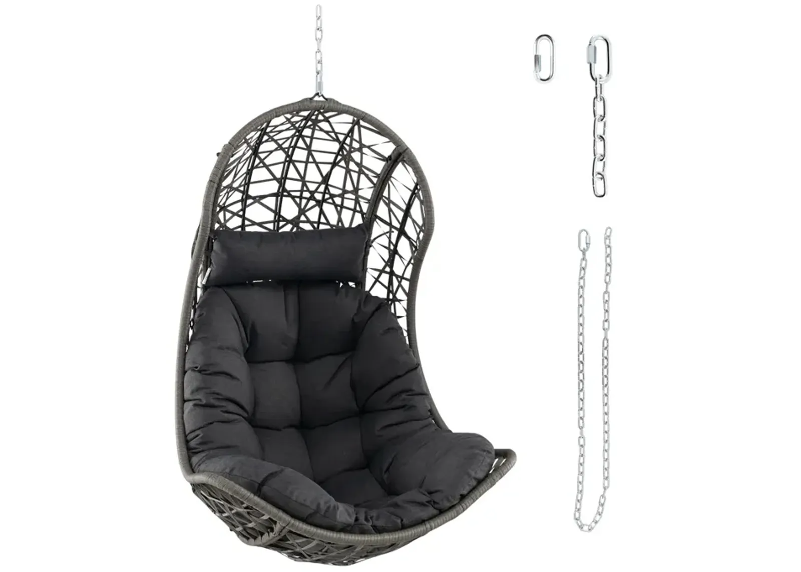 Hanging Egg Chair PE Rattan Swing Hammock Chair with Soft Pillow and Cushion-Gray