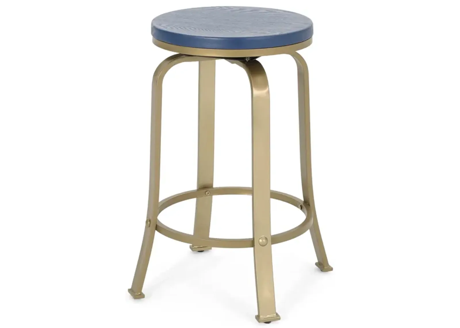 Modern Industrial Swivel Counterstools with Faux Wood Seating