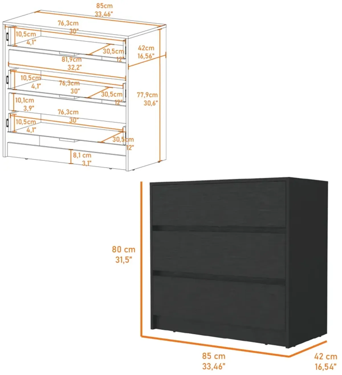 Avra 3 Drawer Dresser