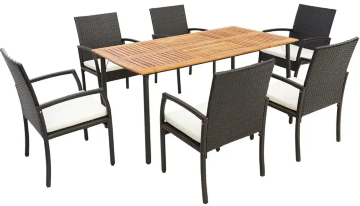 Hivvago 7 Pieces Patio Wicker Cushioned Dining Set with Umbrella Hole