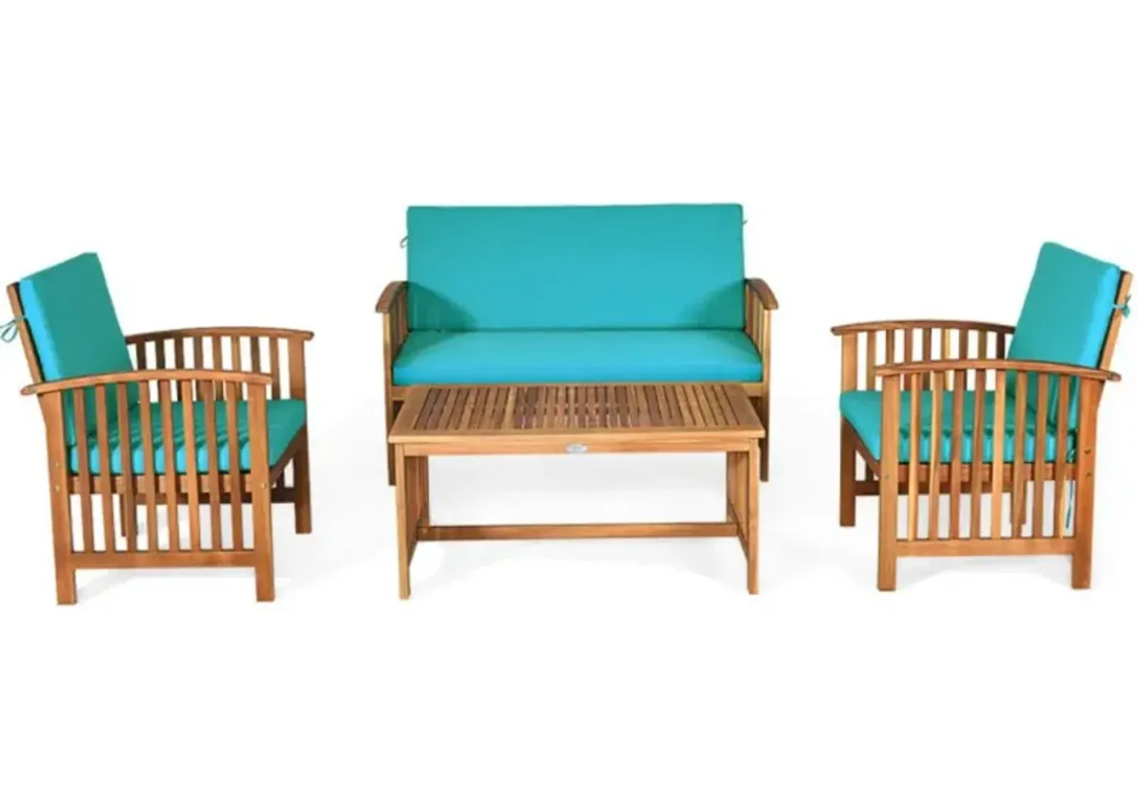 Hivvago 4 Pieces Patio Solid Wood Furniture Set with Water Resistant Cushions