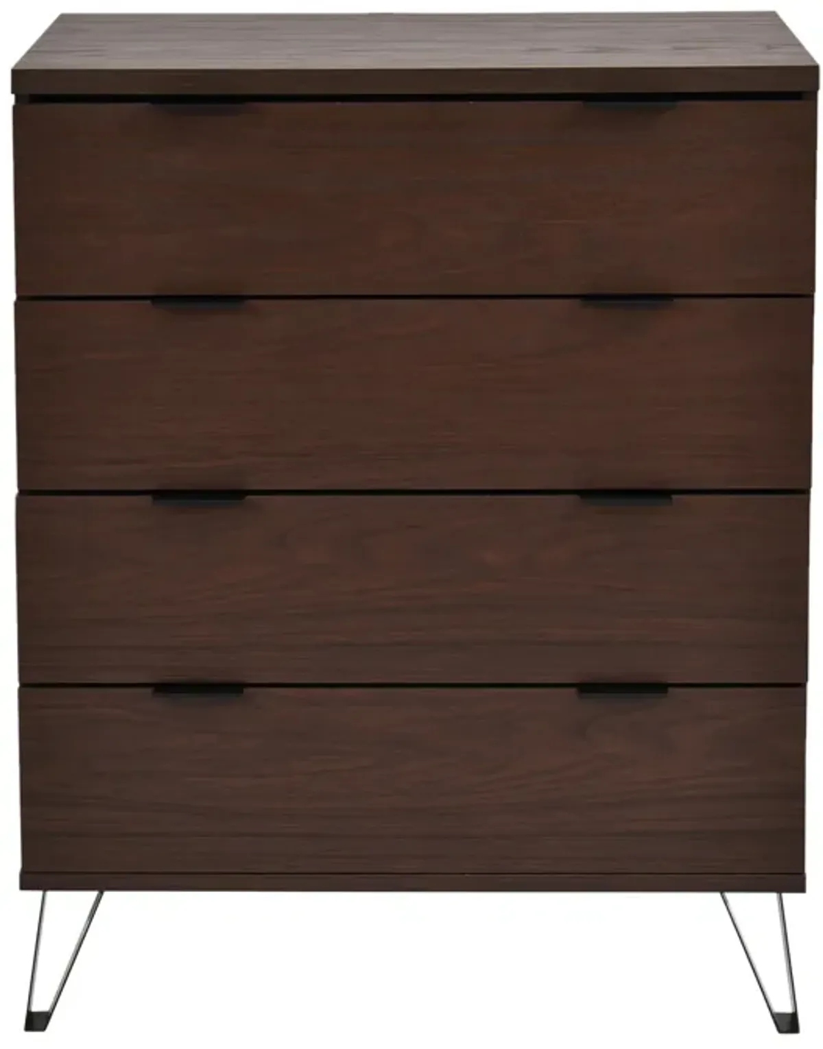 Shaily 4 Drawer 31x18 Wide Dresser Chest, Hairpin Legs, Walnut Brown -Benzara