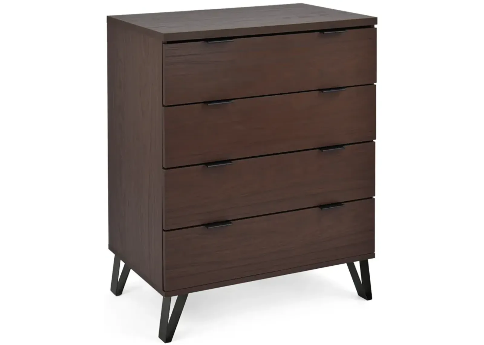 Shaily 4 Drawer 31x18 Wide Dresser Chest, Hairpin Legs, Walnut Brown -Benzara