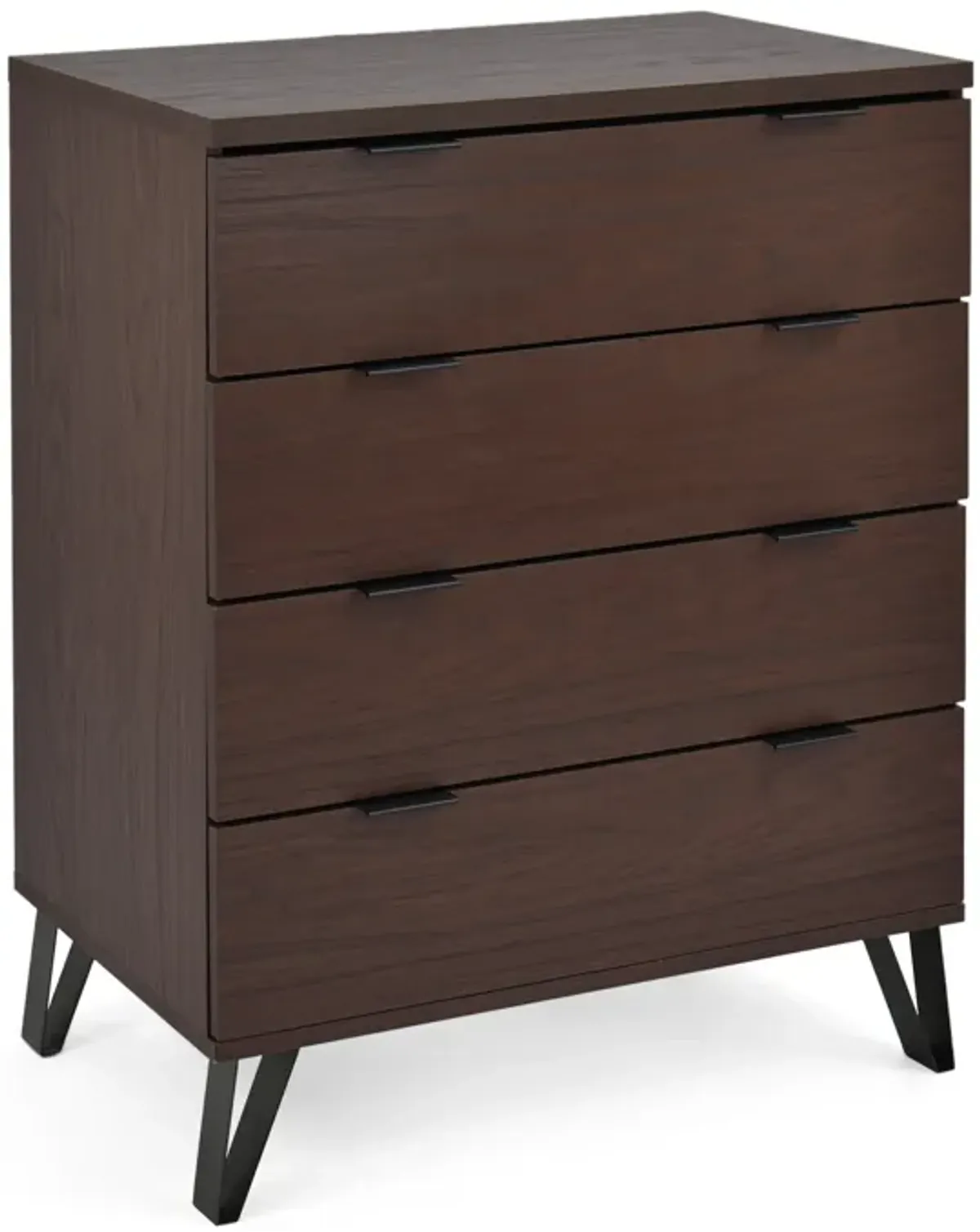 Shaily 4 Drawer 31x18 Wide Dresser Chest, Hairpin Legs, Walnut Brown -Benzara