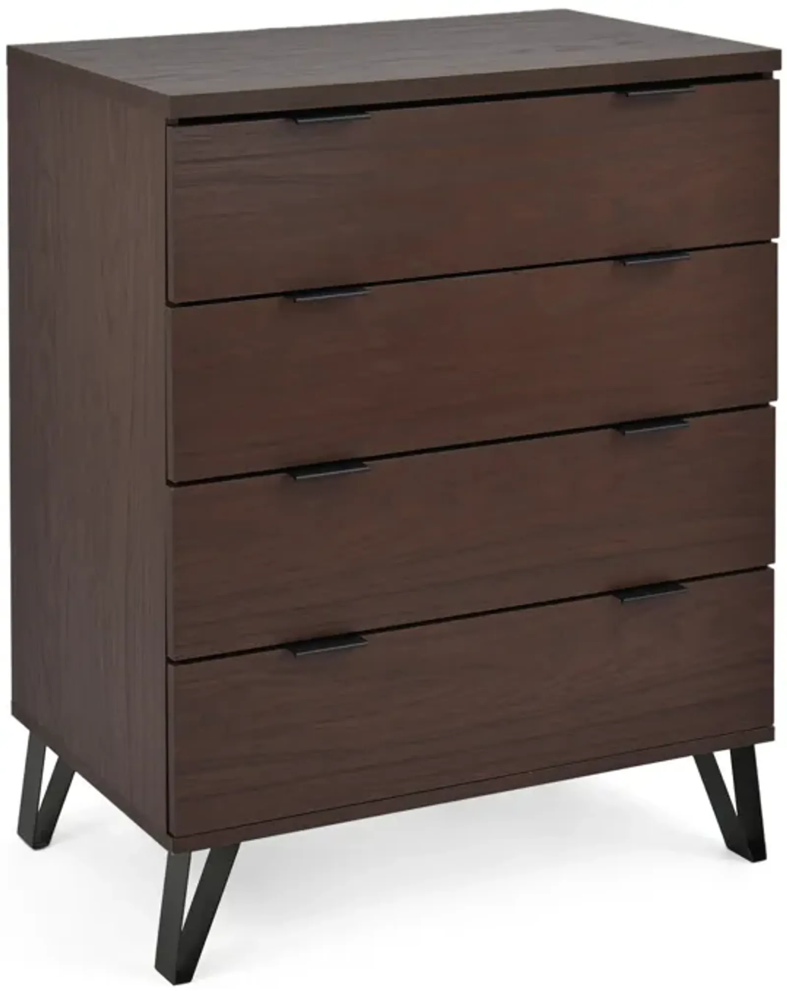 Shaily 4 Drawer 31x18 Wide Dresser Chest, Hairpin Legs, Walnut Brown -Benzara