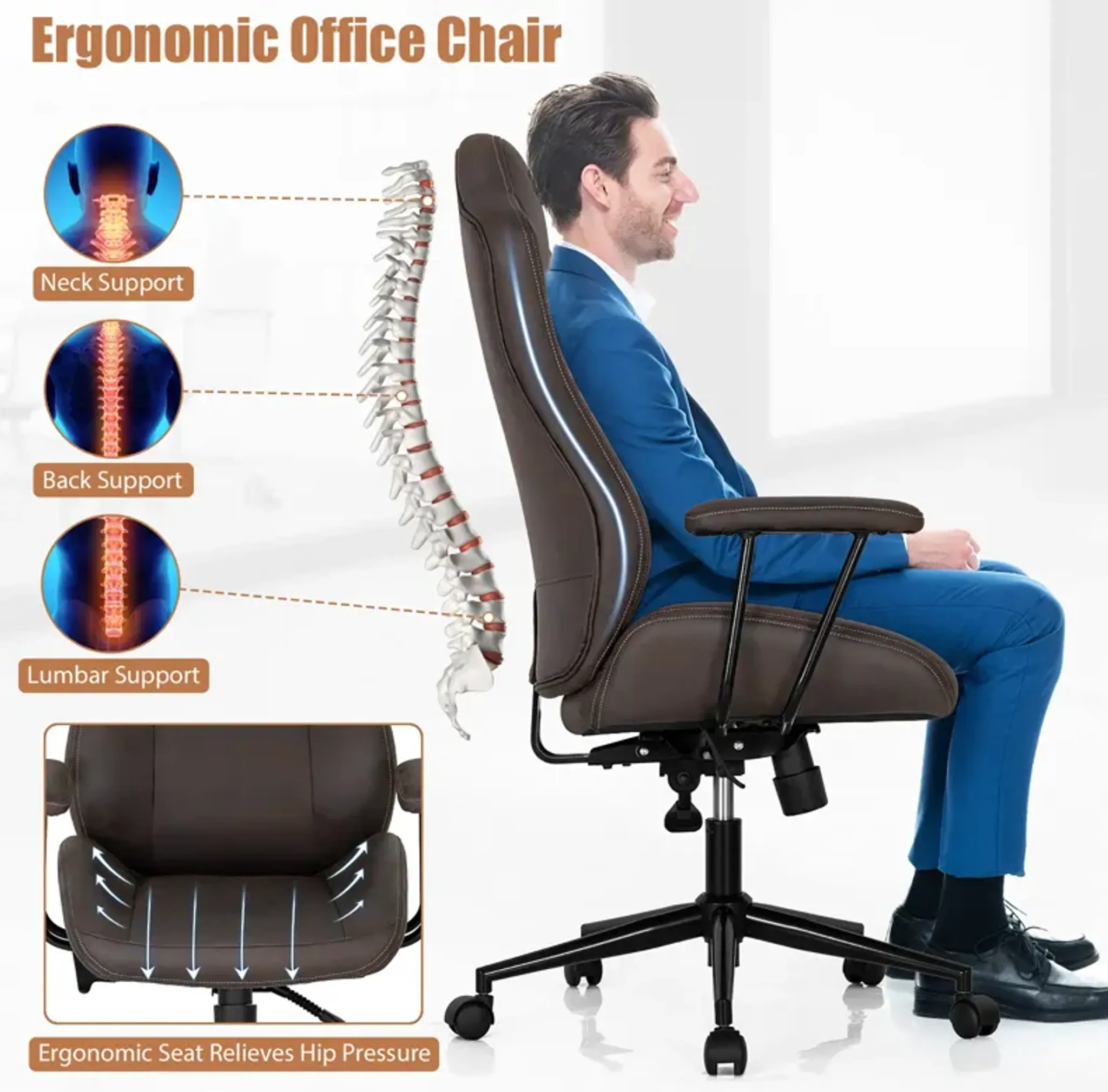 Costway High Back Ex Ecutive Office Chair Adjustable Reclining Task ...