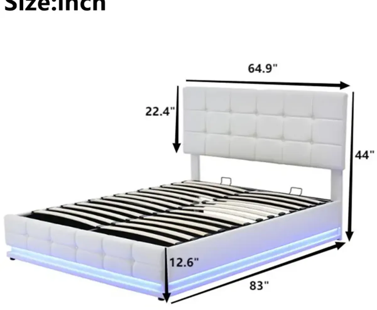 Tufted Upholstered Platform Bed With Hydraulic Storage System, Queen Size PU Storage Bed