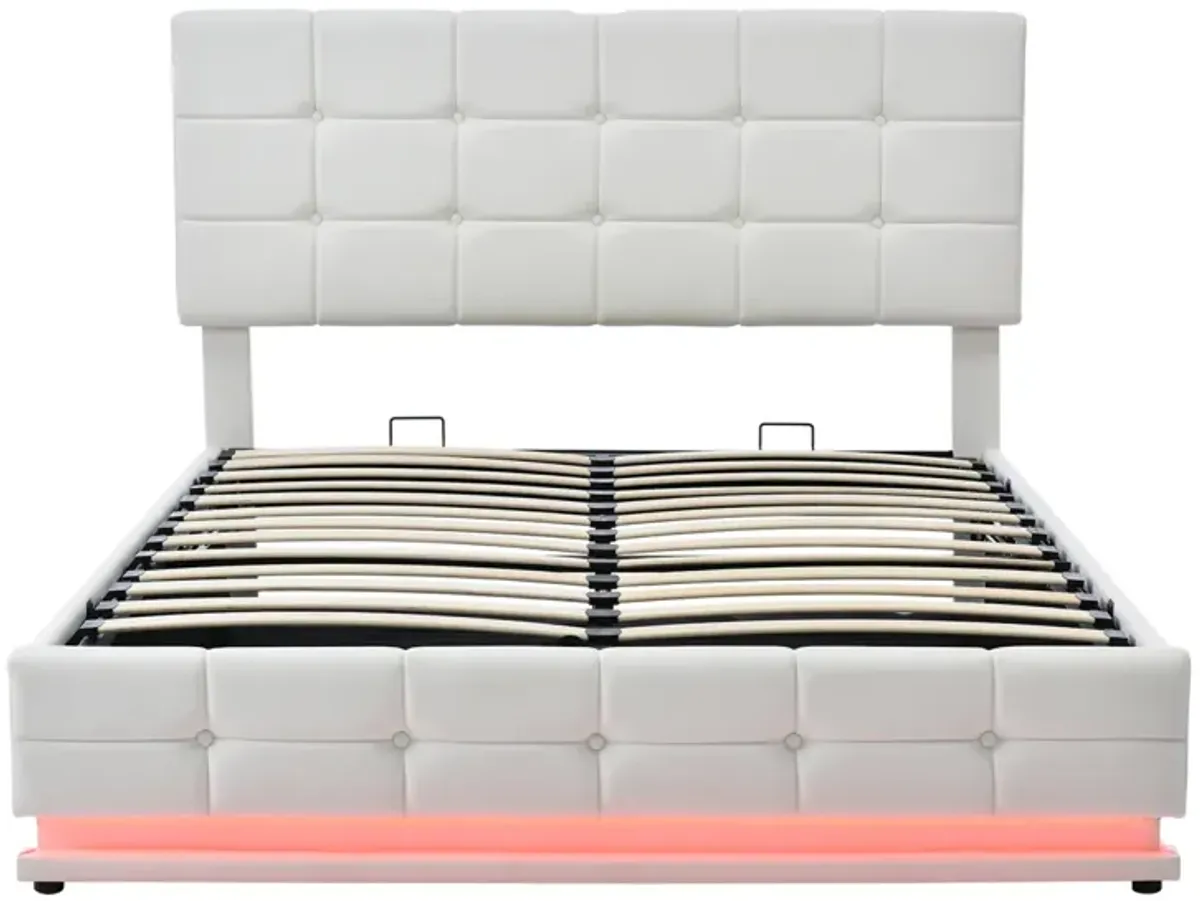 Tufted Upholstered Platform Bed With Hydraulic Storage System, Queen Size PU Storage Bed