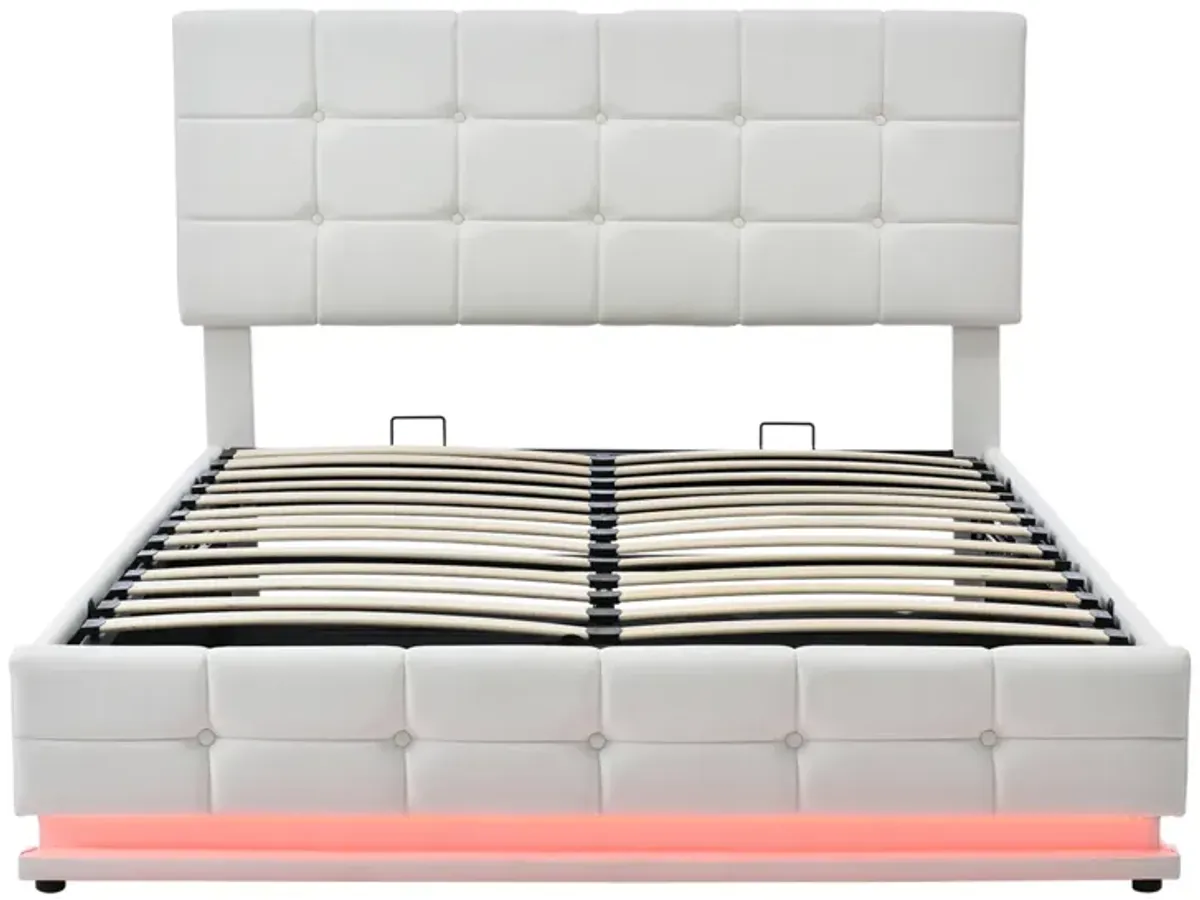 Tufted Upholstered Platform Bed With Hydraulic Storage System, Queen Size PU Storage Bed