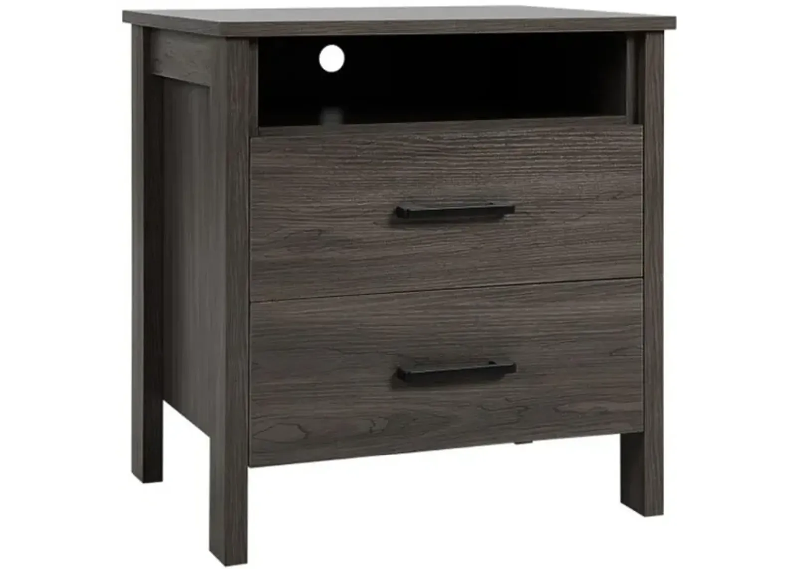 Hivvago Modern Wood Grain Nightstand with Cable Hole and Open Compartment