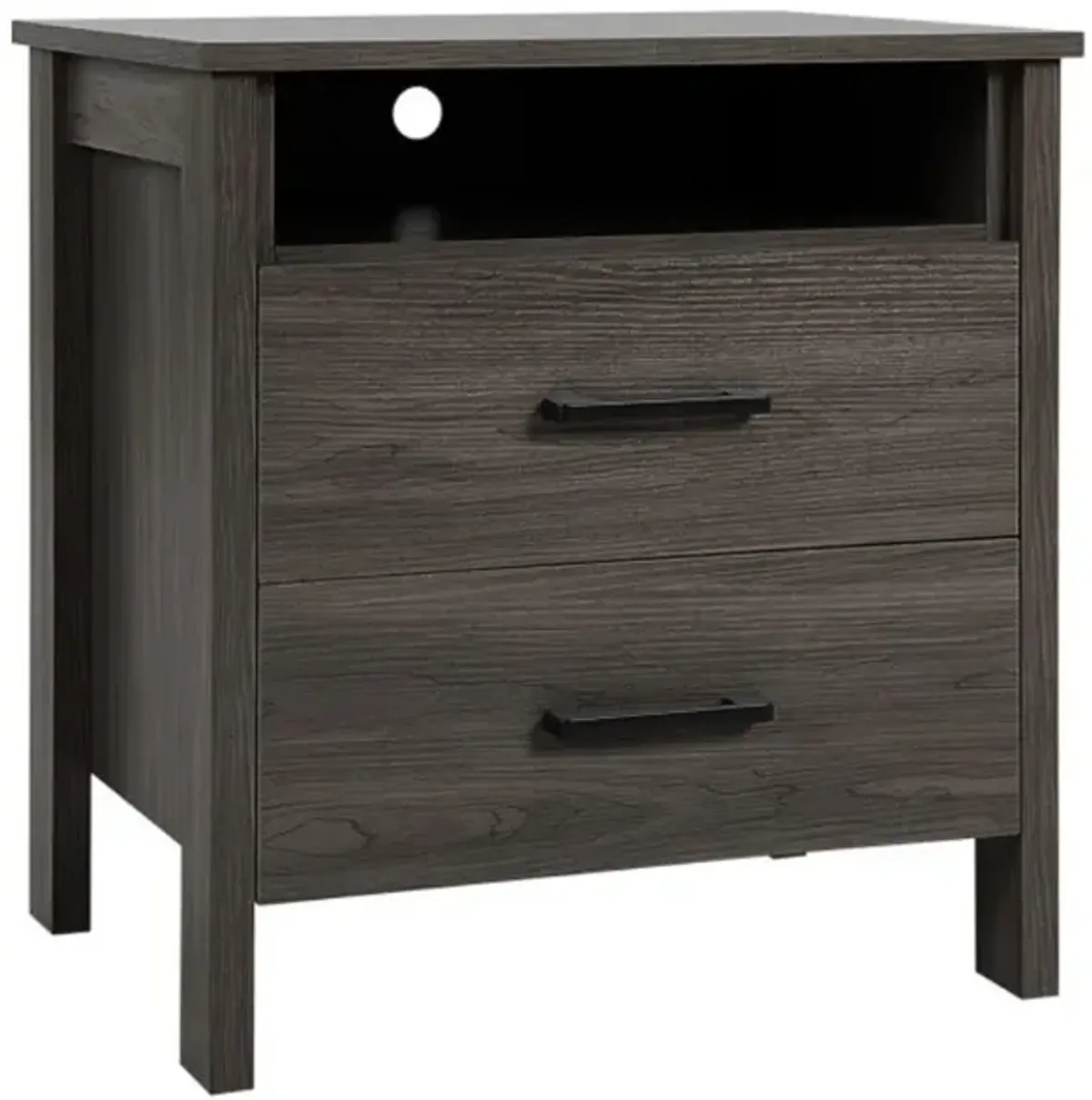 Hivvago Modern Wood Grain Nightstand with Cable Hole and Open Compartment