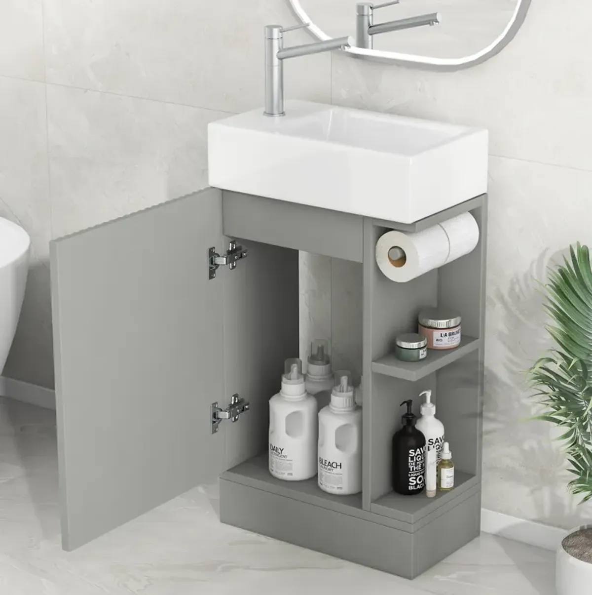 Merax Bathroom Vanity Cabinet with Two-tier Shelf