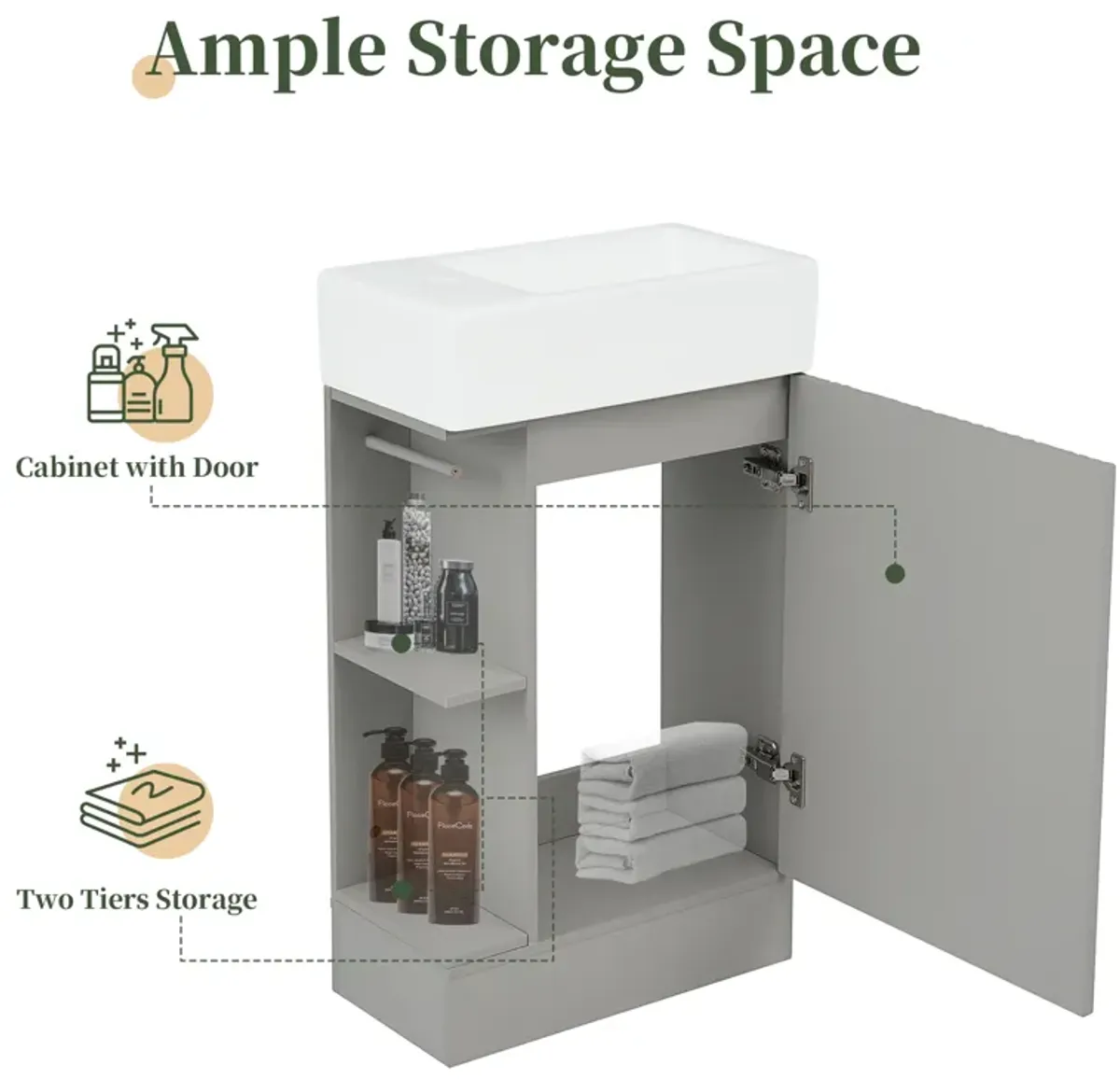 Merax Bathroom Vanity Cabinet with Two-tier Shelf