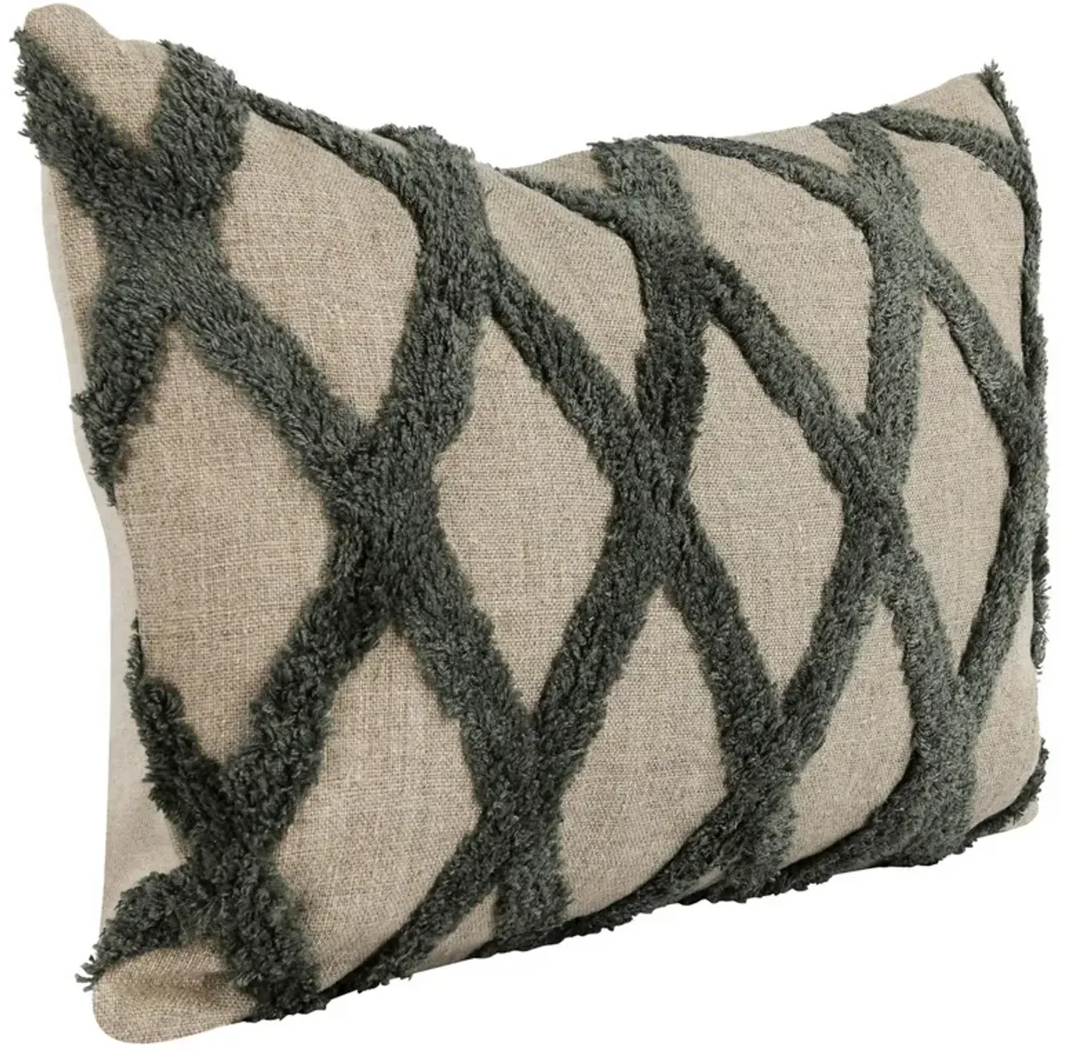 Lo 14 x 20 Lumbar Linen Accent Throw Pillow, Tufted Diamond Pattern, Green-Benzara