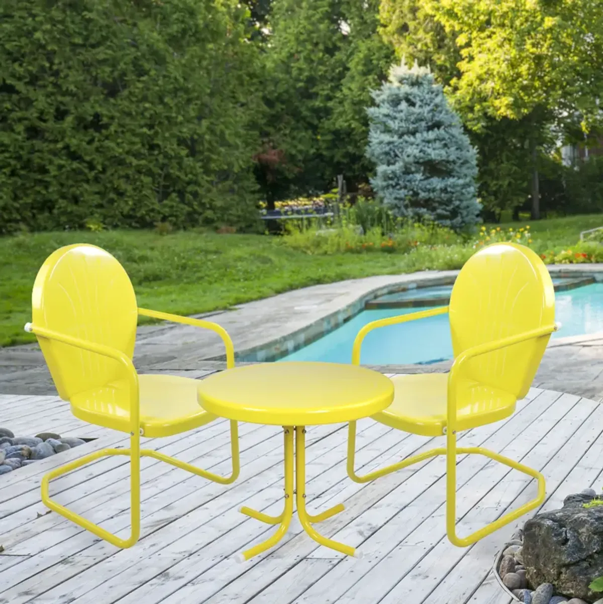 3-Piece Retro Metal Tulip Chairs and Side Table Outdoor Set Lime Green