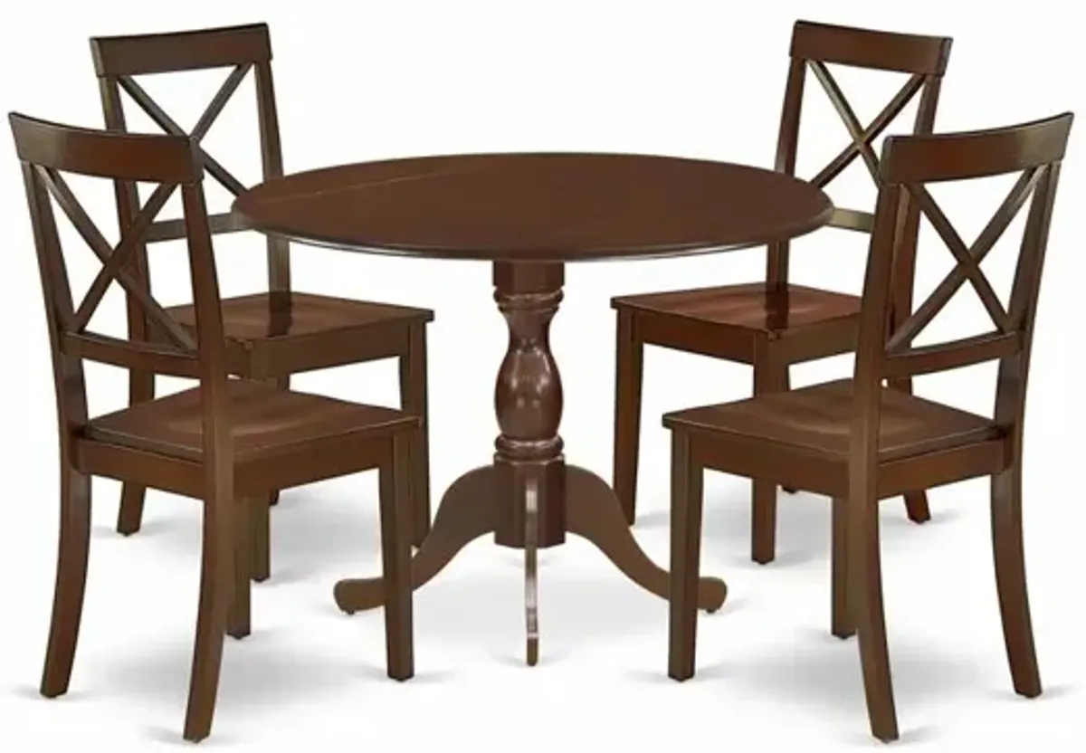 East West Furniture DMBO5-MAH-W 5 Piece Dining Table Set Contains 1 Drop Leaves Dining Table and 4 Mahogany Mid Century Modern Dining Chairs with X-Back - Mahogany Finish