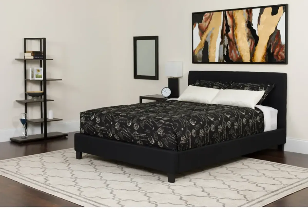 Tribeca Full Size Tufted Upholstered Platform Bed in Black Fabric with Pocket Spring Mattress