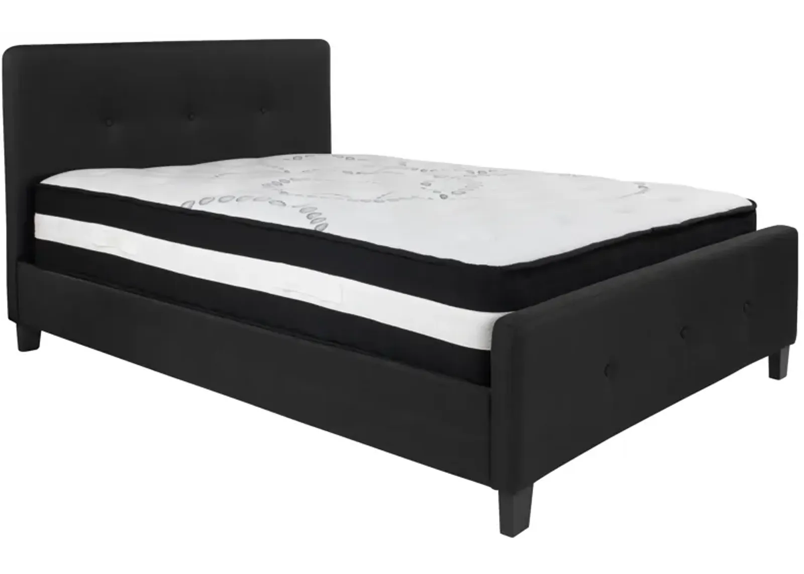 Tribeca Full Size Tufted Upholstered Platform Bed in Black Fabric with Pocket Spring Mattress