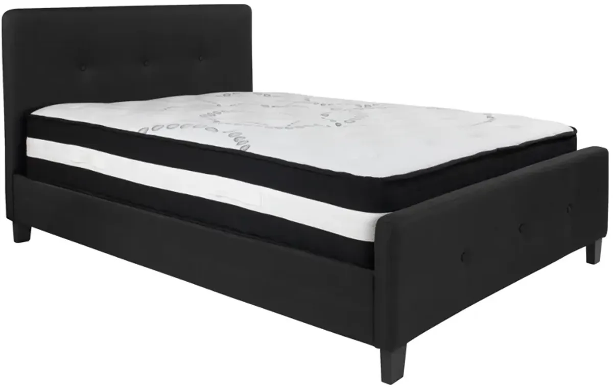 Tribeca Full Size Tufted Upholstered Platform Bed in Black Fabric with Pocket Spring Mattress