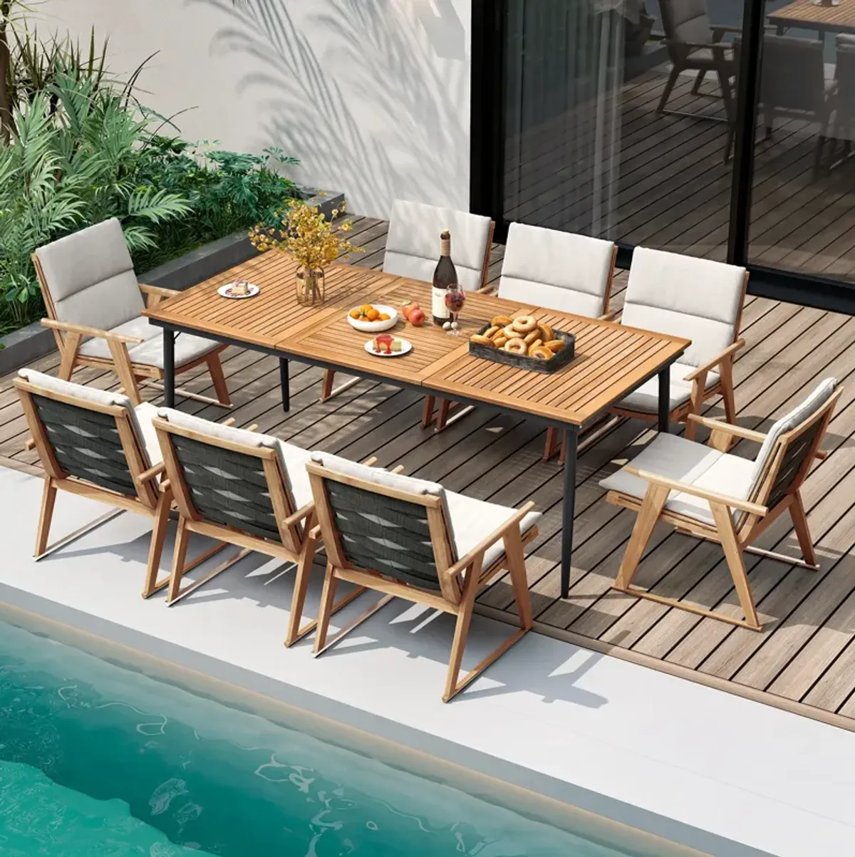 79" Acacia Wood Outdoor Dining Table for 8 with 1.9" Umbrella Hole