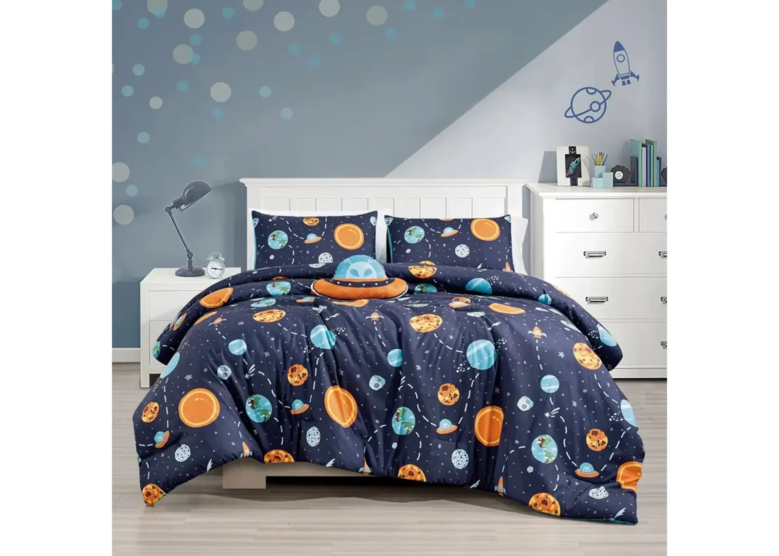 MarCielo Kids Girls Boys Comforter Set Universe Space.