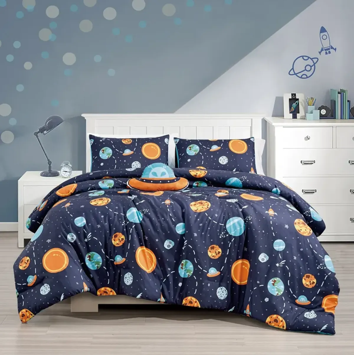 MarCielo Kids Girls Boys Comforter Set Universe Space.