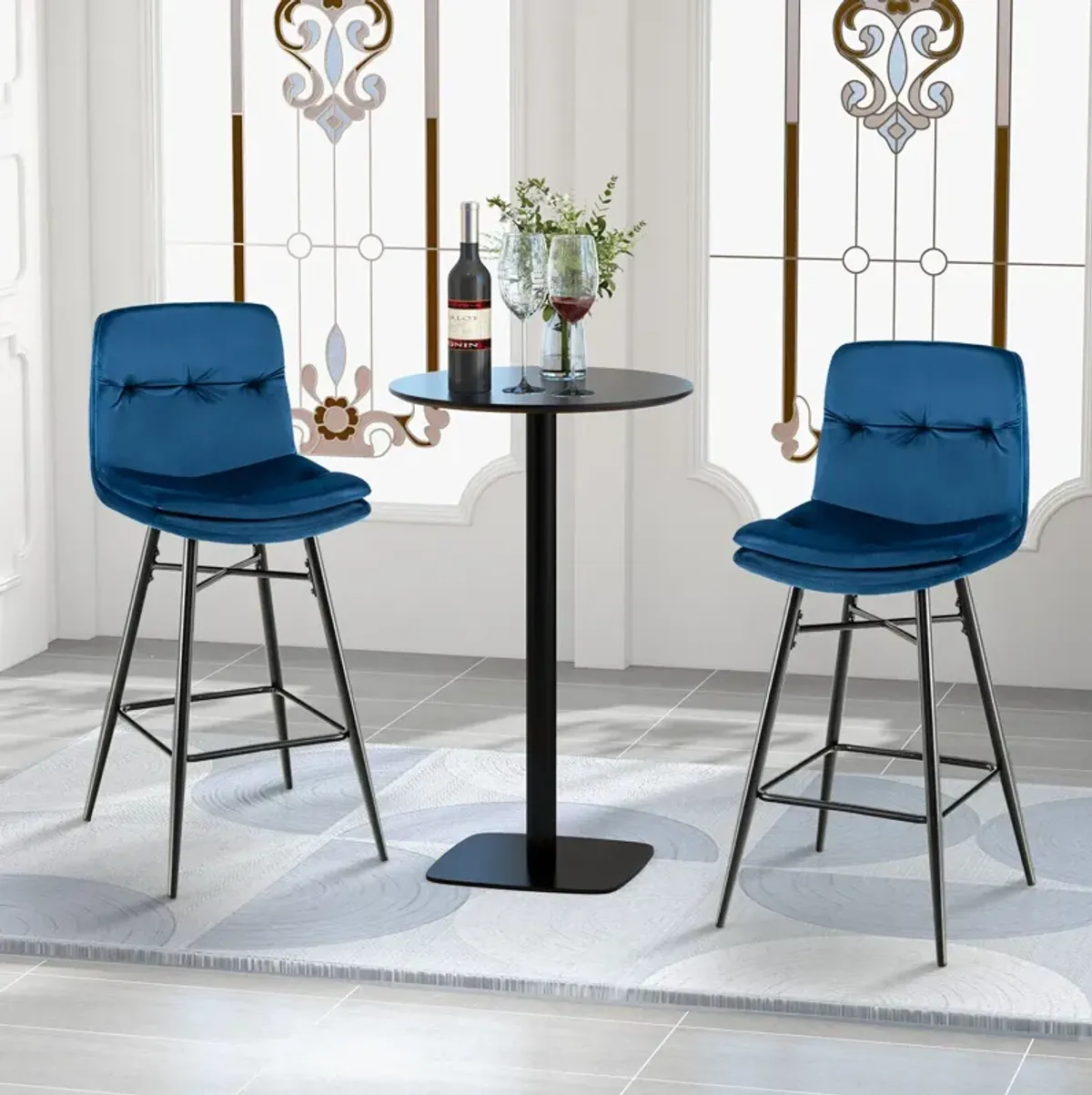 2 Pieces 29 Inch Velvet Bar Stools Set with Tufted Back and Footrests