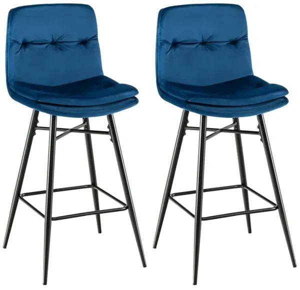 2 Pieces 29 Inch Velvet Bar Stools Set with Tufted Back and Footrests