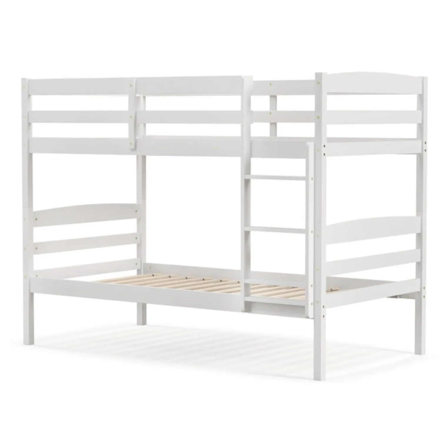 Hivvago Solid Wood Twin Over Twin Bunk Bed Frame with High Guardrails and Integrated Ladder